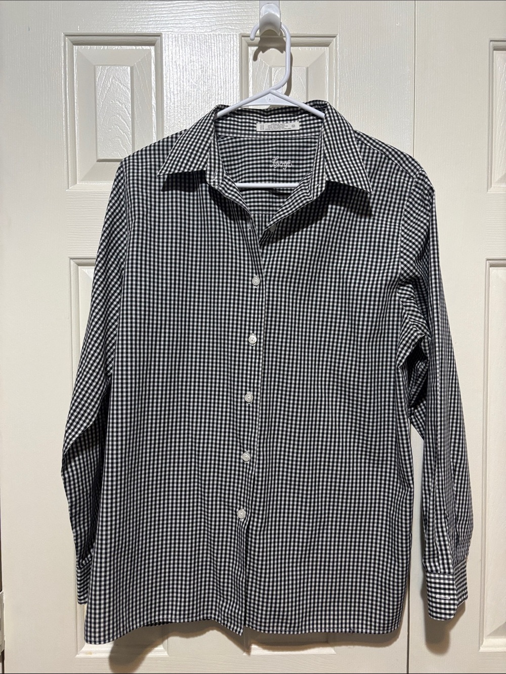 Foxcroft Black and White Gingham Button-Down Shirt Sz 12